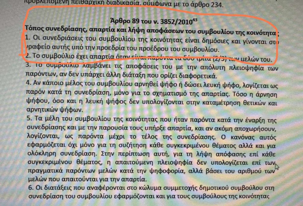 σπιράλ: Ο Πρόεδρος του Άνω Καστριτσίου συγκάλεσε συνεδρίαση… εκτός χωριού!