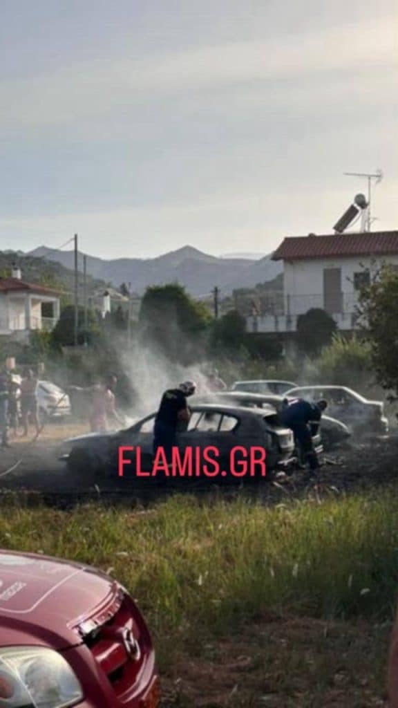 Αχαΐα: Στις φλόγες τέσσερα Ι.Χ. σε δημοτικό πάρκινγκ - ΔΕΙΤΕ ΦΩΤΟ