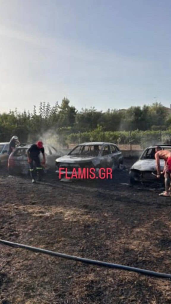Αχαΐα: Στις φλόγες τέσσερα Ι.Χ. σε δημοτικό πάρκινγκ - ΔΕΙΤΕ ΦΩΤΟ