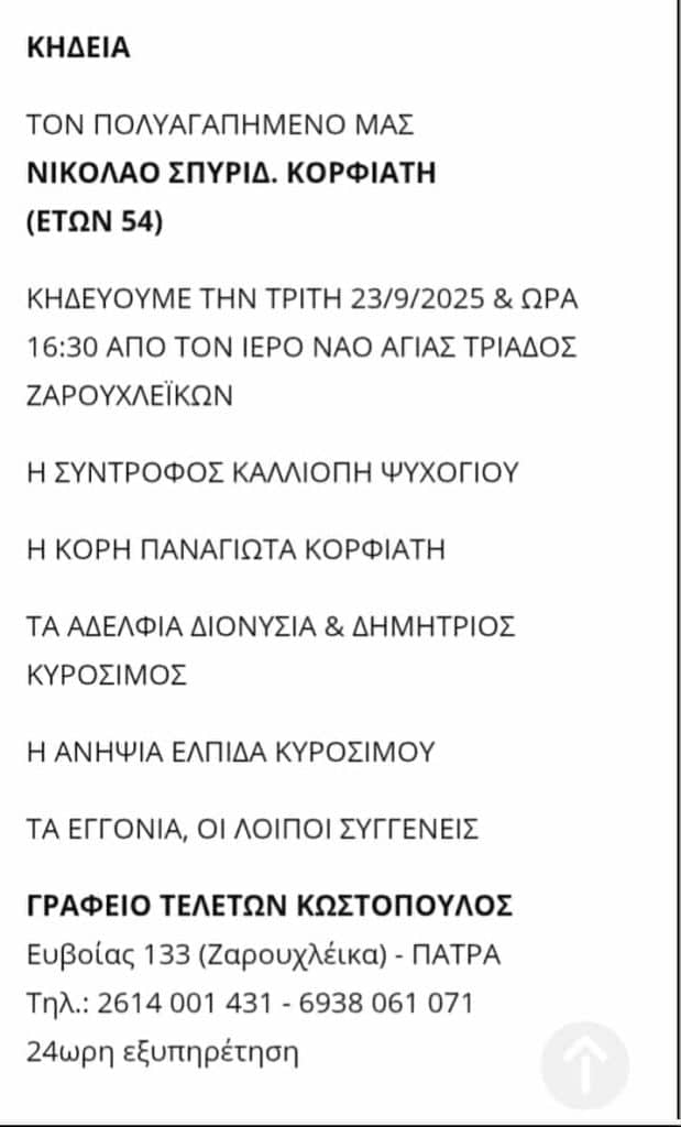 Πάτρα: Δεν τα κατάφερε ο Νίκος Κορφιάτης! "Εφυγε" στα 54