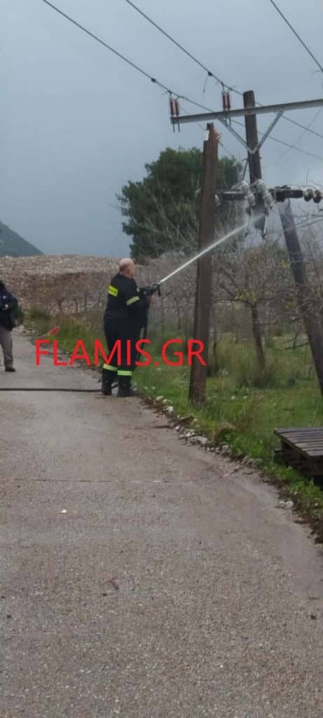 Αχαϊα: Επιασε φωτιά κολώνα της ΔΕΗ - Χωρίς ρεύμα η περιοχή - φωτό