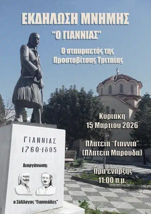 Πάτρα: Εκδήλωση Μνήμης για τον προεπαναστατικό αγωνιστή «ΓΙΑΝΝΙΑ» Πάτρα: Εκδήλωση Μνήμης για τον προεπαναστατικό αγωνιστή «ΓΙΑΝΝΙΑ»