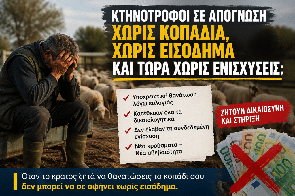 Δ. Παλούμπης: Κτηνοτρόφοι χωρίς κοπάδια, χωρίς εισόδημα και τώρα χωρίς ενισχύσεις;