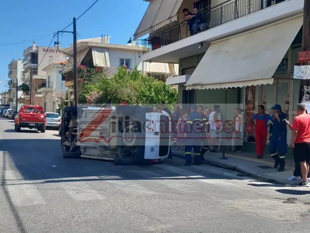 Αμαλιάδα: Σοβαρό τροχαίο με ανατροπή οχήματος - φωτο
